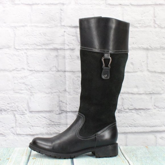 Blondo Shoes - Blondo Black Leather Side Zipper Aqua Protect Tall Riding Boots Size 7.5 Medium